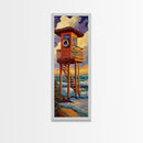 Lifeguard, Tower, Ocean, Surf, Framed Canvas Print, Beach House Wall Art, Coastal Summer Decor, Nautical Living Room Style, Ocean Vibe Art