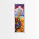 Ocean, Sand, Florals, Bold, Framed Canvas Print vibrant beach floral wall art coastal boho painting living room decor tropical gift idea