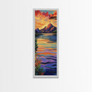 Sunset, Mountain, Reflection, Lake, Framed Canvas Print with vibrant water, dramatic skies, boho living room wall art, nature lover gift