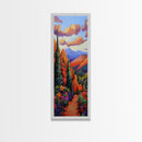Desert, Mountains, Bold, Colors, Framed Canvas Print with red rock trail, southwest boho decor, hallway art, vibrant mountain landscape