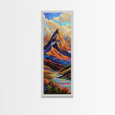 Majestic, Peak, River, Valley, Framed Canvas Print with dramatic alpine scenery, rustic lodge wall decor, fall landscape, nature art