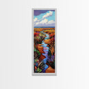 Wildflower, Marsh, Coastal, Path, Framed Canvas Print with golden autumn grasses, colorful marshland, farmhouse entryway wall decor