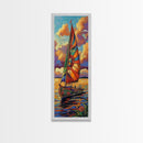 Sailboat Sunset, Nautical Colors, Coastal Adventure Wall Art, Tropical Summer Decor, Beach House Style, Framed Canvas Print