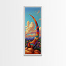 Horn, Abstract, Desert, Vibrant Desert Horn Framed Canvas Print, Surreal Boho Wall Art, Rustic Southwest Decor, Meditation Room Accent