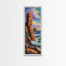Coastal Cliffs, Ocean, Sunset, Framed Canvas Print, Bold coastal cliffs wall art, dramatic seascape beach decor, contemporary ocean painting