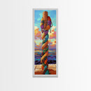 Nautical Rope, Pier, Art – Framed Canvas Print beach house decor, coastal rope wall art, nautical theme, vibrant colors, bathroom wall art