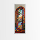 Open Doorway, Water, Boats — Canvas Print of seaside view through open door, perfect Coastal Bathroom Wall Art or Tropical Living Room Decor