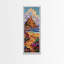 Coastal Path, Mountain, Framed Canvas Print, Vibrant Beach Landscape Wall Art, Desert Coastal Decor, Colorful Nature Living Room Accent