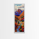 Autumn River, Bold Mountains, Canyon, Nature Wall Decor, Framed Canvas Print, Fall Living Room Art, Colorful Landscape Style