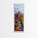 Trail Path, Wildflowers, Mountain View, Nature Escape Scene, Framed Canvas Print, Rustic Boho Wall Art, Cabin Entryway Decor