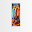 Shoes Archway, Sunset, Canvas Print, Colorful heels with sunset archway background painting, eclectic fashion art, bedroom decor