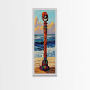 Coastal Totem, Bold, Art, Framed Canvas Print tropical tribal decor, ocean beach vibes, colorful surfside pole painting, seaside living room