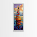 Vibrant Buoy, Sunset Waterscape – Nautical Wall Decor, Coastal Art, Ocean Room Accent, Framed Canvas Print, Colorful Boho Sea Art