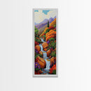 Waterfall Garden, Autumn Colors, Mountain Landscape Art, Framed Canvas Print, Nature Scene Wall Decor, Cozy Living Room Accent