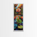 Lotus Blossom, Tranquil Pond, Fall Water Garden, Framed Canvas Print, Zen Wall Decor, Spa Bathroom Art, Peaceful Floral Meditation Art