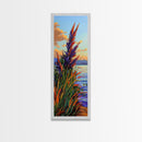 Feather Grass, Sunset Field, Colorful Coastal Landscape, Framed Canvas Print, Boho Bedroom Wall Art, Nature Inspired Living Room Decor