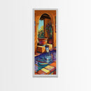 Courtyard Fountain, Terracotta Colors, Spanish Style Decor, Framed Canvas Print, Rustic Kitchen Wall Art, Mediterranean Patio Scene