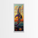 Rainbow Whale, Vibrant Ocean, Fantasy Sea Life, Framed Canvas Print, Whimsical Coastal Wall Art, Eclectic Living Room Nautical Decor