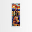 Sunset Pier, Pathway, Landscape, Framed Canvas Print, Coastal Wall Art, Sunset Beach Decor, Living Room Art, Colorful Landscape Painting