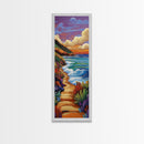 Beach Path, Coastal, Sunset, Framed Canvas Print, Ocean Wall Art, Beach House Hallway Decor, Colorful Nature Painting, Tropical Vibes