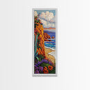 Ocean Cliff, Bloom, Sunset, Canvas Print, colorful coastal painting, fall flower art, boho beach house wall art, living room decor