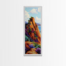 Cliff Trail, Seaside, Vista, Framed Canvas Print, nature hiking trail painting, boho wall decor, mountain sea view artwork, living room print