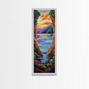 Mountain Canyon Sunset Water, Canvas Print, Sunset wall art, serene canyon lake painting, nature inspired hallway decor, boho peaceful print