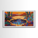 Sunset Cactus, Oasis, Vibrant Desert Canvas Print, Boho Living Room Wall Art, Colorful Sunset Painting, Southwest Style Artwork