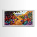 Autumn Pathway, Forest, Flowers, Framed Canvas Print fall landscape painting, nature wall art, rustic cabin decor, living room art