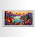 Fantasy Canyon View, Vibrant Mountain Art, Lakeside Sunset, Canvas Print, Mediterranean Decor, Dreamscape Wall Art, Nature Painting