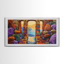 Ocean Doorway View, Colorful Stone Arch, Vibrant Seaside Escape, Canvas Print, Boho Coastal Wall Art, Mediterranean Dream Artwork