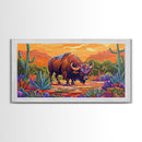 Buffalo Desert, Flowers, Canvas Print, Western buffalo art, colorful desert scene, ranch decor, Office Wall Art, Autumn Wall Art