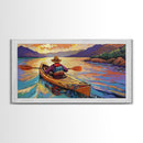 Kayaker Sunset, Mountains, Adventure, Framed Canvas Print, Lake Wall Art, Outdoor Lover Gift, Autumn Adventure Decor, Man Cave Wall Art