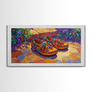 Colorful Moccasins, Boho, Style, Framed Canvas Print, vibrant moccasin shoes, Boho Decor, Bedroom Wall Art, Southwestern art