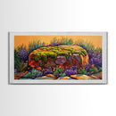 Moss Rock, Desert Garden, Sunset Stone, Framed Canvas Print, Rustic Wall Art, Kitchen or Bathroom Decor, Desert Botanical Artwork