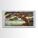 Twisted Tree, Lakeside Sunset, Majestic Oak, Canvas Print, Nature Wall Art, Living Room or Office Decor, Scenic Landscape Painting