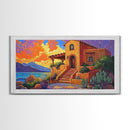 Desert Adobe, Sunset, Southwest, Framed Canvas Print, southwestern home art, rustic decor, living room wall art, fall adobe style