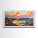 Beach Clouds, Coastal, Pastel, Framed Canvas Print soft tropical seascape painting, ocean view boho art, serene living room print