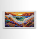 Wave Crash, Sunset Coast, Rocky Horizon, Canvas Print, Dramatic Seascape Wall Art, Ocean Inspired Living Room Art, Study Decor