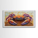 Crab Beach, Bold, Colorful, Coastal Sea Life Framed Canvas Print, Bathroom Wall Art, Nautical Art, Beach House Decor, Ocean Art
