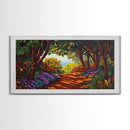 Trees Path, Ocean, Framed Canvas Print, Nature Trail Landscape Art, Peaceful Forest Wall Decor, Tranquil Boho Living Room Art