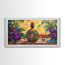 Tequila Bottle, Floral, Decor, Framed Canvas Print, Mexican kitchen wall art, vibrant bottle painting, fiesta bar wall boho artwork