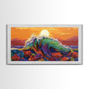 Sunset Wave, Floral, Ocean, Canvas Print, Tropical beach flower art, vibrant ocean wave decor, living room painting, sunset seascape