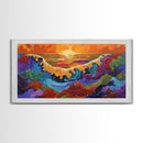 Ocean Abstract, Waves, Sunset, Framed Canvas Print, Surreal Coastal Art, Living Room Wall Decor, Fantasy Seascape, Boho Expressionist