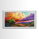 Desert Mountains, Sky, Sunset Clouds, Framed Canvas Print, Colorful Landscape Art, Office Wall Decor, Western Scenery, Autumn Vibes