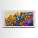 Cactus Desert, Wild, Garden, Colorful Wild Cactus Garden Canvas Print, Southwestern Desert Wall Art, Dining Room Decor, Boho Art Print
