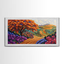 Tree Autumn, Hillside, Fields, Autumn hillside landscape, Framed Canvas Print, Fall Decor, Nature Inspired Wall Art, Living Room Art