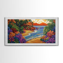Tropical, Beach, Sunset, Palm, Vibrant tropical beach art, Canvas Print, Island Paradise Decor, Vacation Vibes, Living Room Art