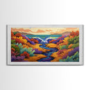 Waterfall, Canyon, Nature, Ocean, Framed Canvas Print, Boho wall art, nature landscape art, vibrant waterfall decor, bathroom wall art