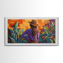 Cowgirl Desert, Vibes, Art, Framed Canvas Print, Western woman cactus wall art, rustic country home decor, southwestern living room